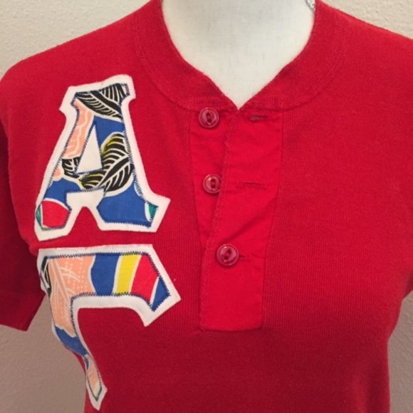 Vintage Alpha Gamma Delta Letter Henley Top - Picture 3 of 6